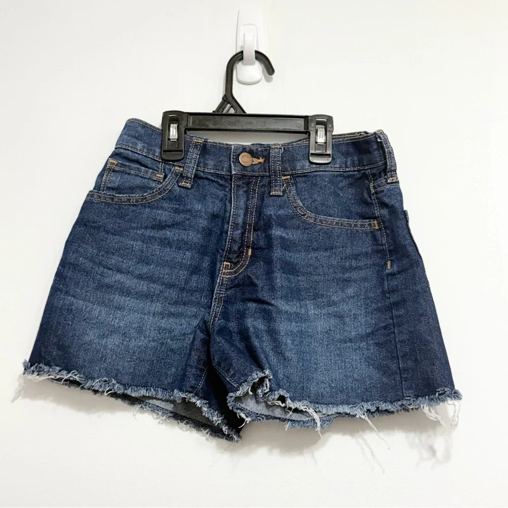 Old Navy Girls Denim Shorts High Rise Adjustable Waist Frayed Hem 12
